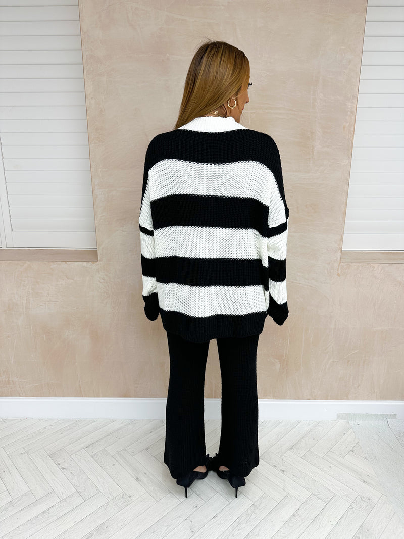 Knitted Loungewear Set In Black And White Stripe
