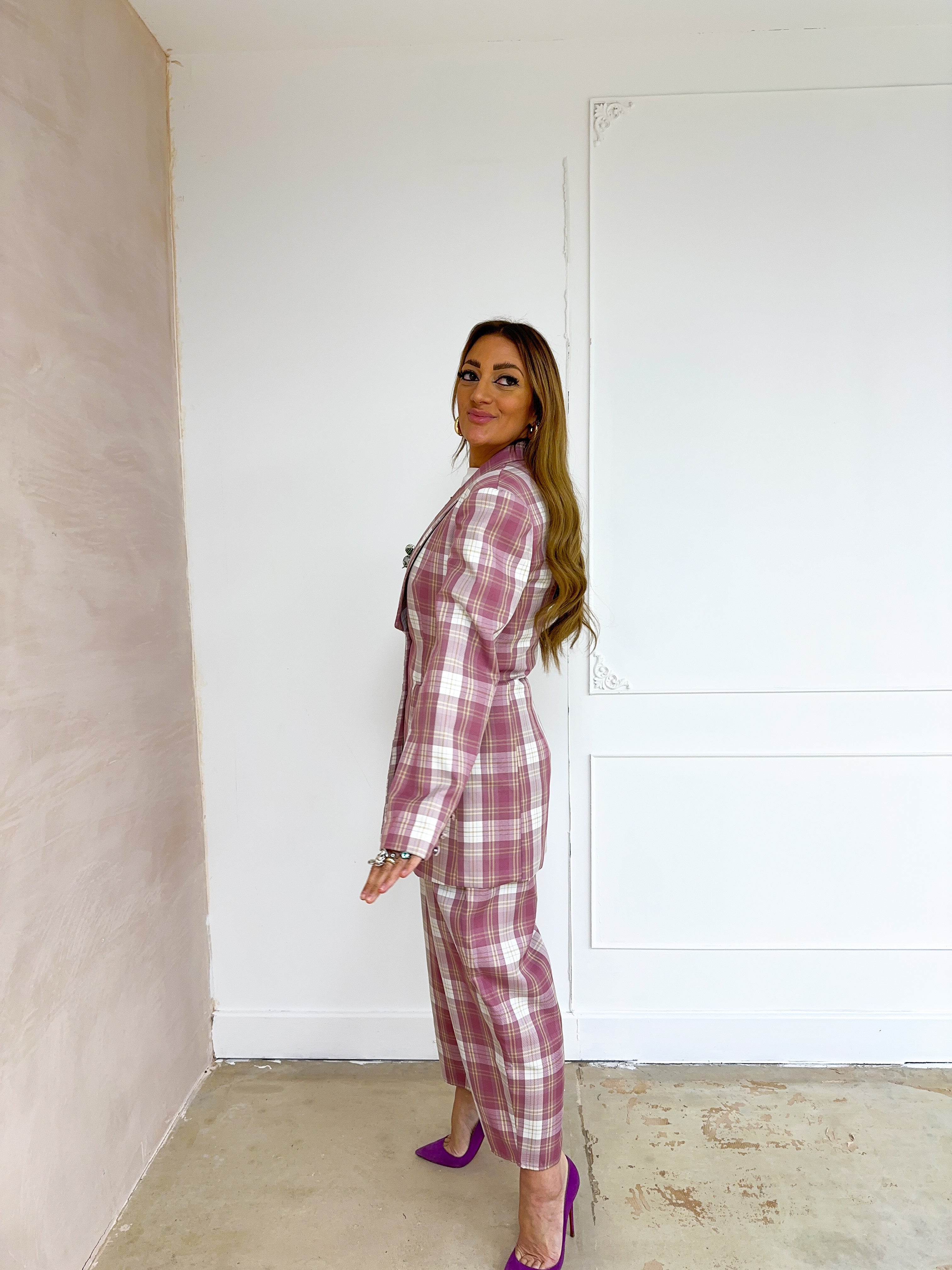 Tartan Check Blazer In Pink