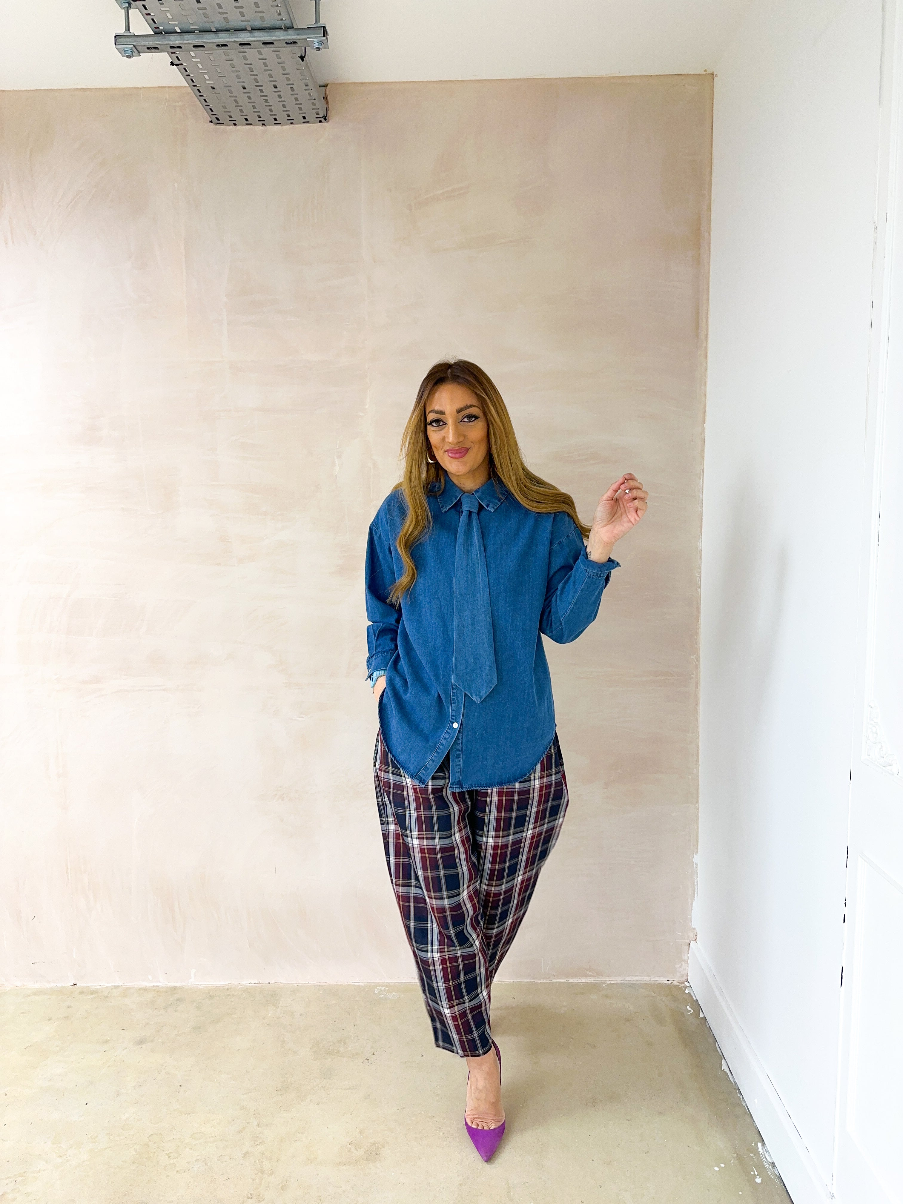 Relaxed Fit Tie Detail Shirt In Blue Denim