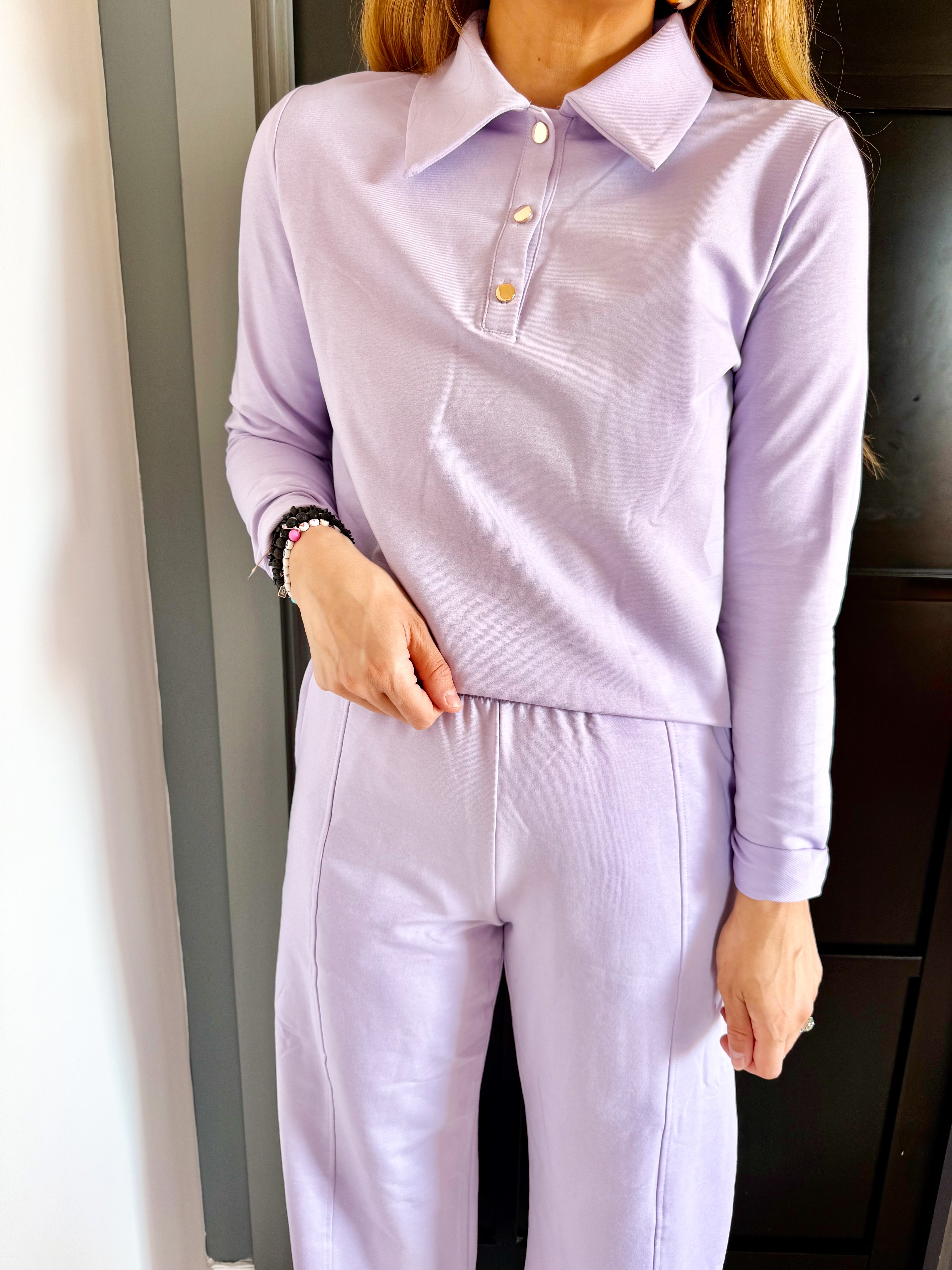 Collar Detail Sweatshirt Top In Lilac