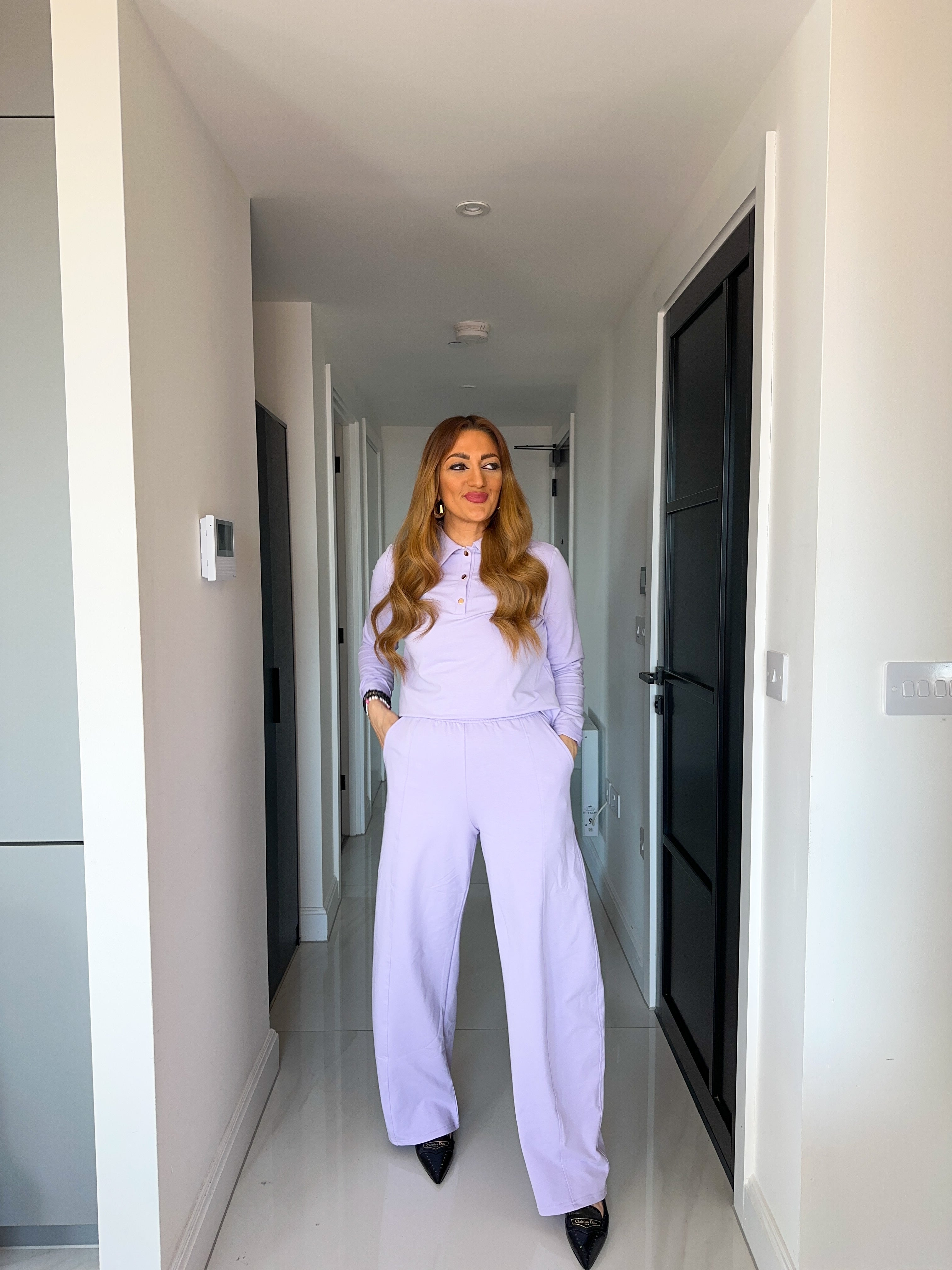 Collar Detail Sweatshirt Top In Lilac