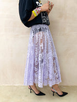 Full Circle Floaty Midi Skirt In Lilac Lace