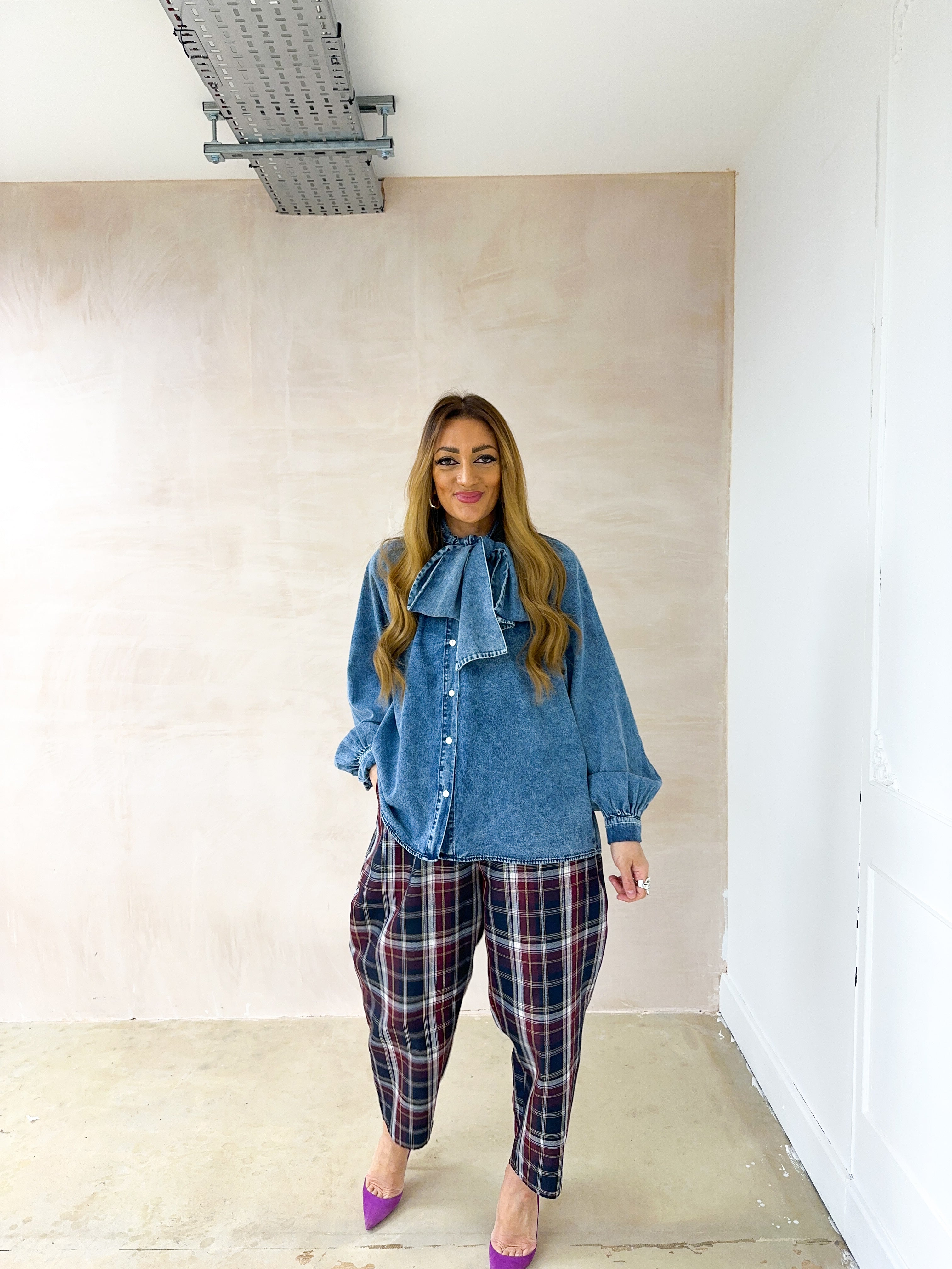 Bow Front Denim Shirt In Blue