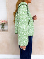 Paisley Print Quilted Style Bomber Jacket In Green