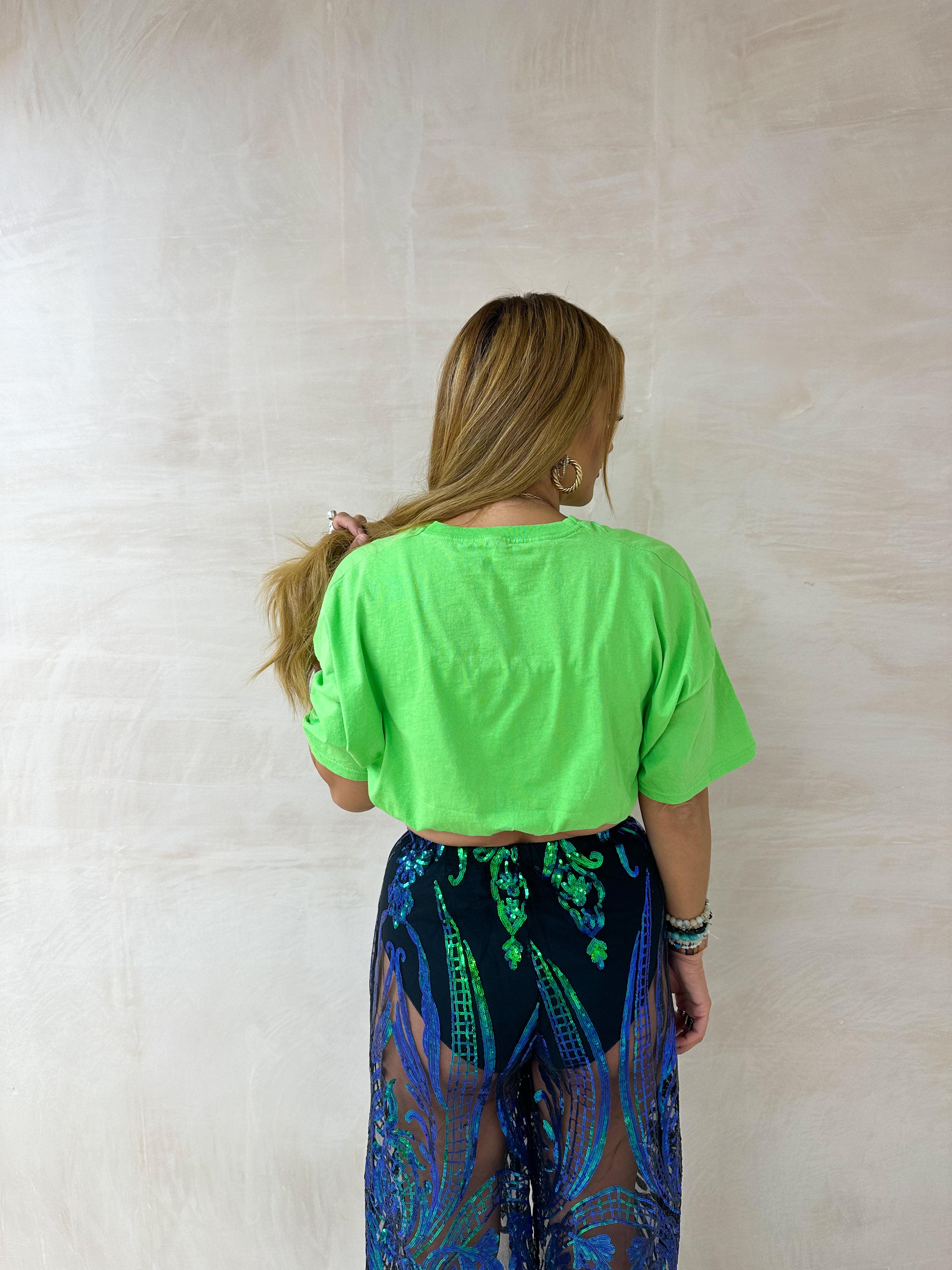 Cropped Basic T-Shirt In Neon Green