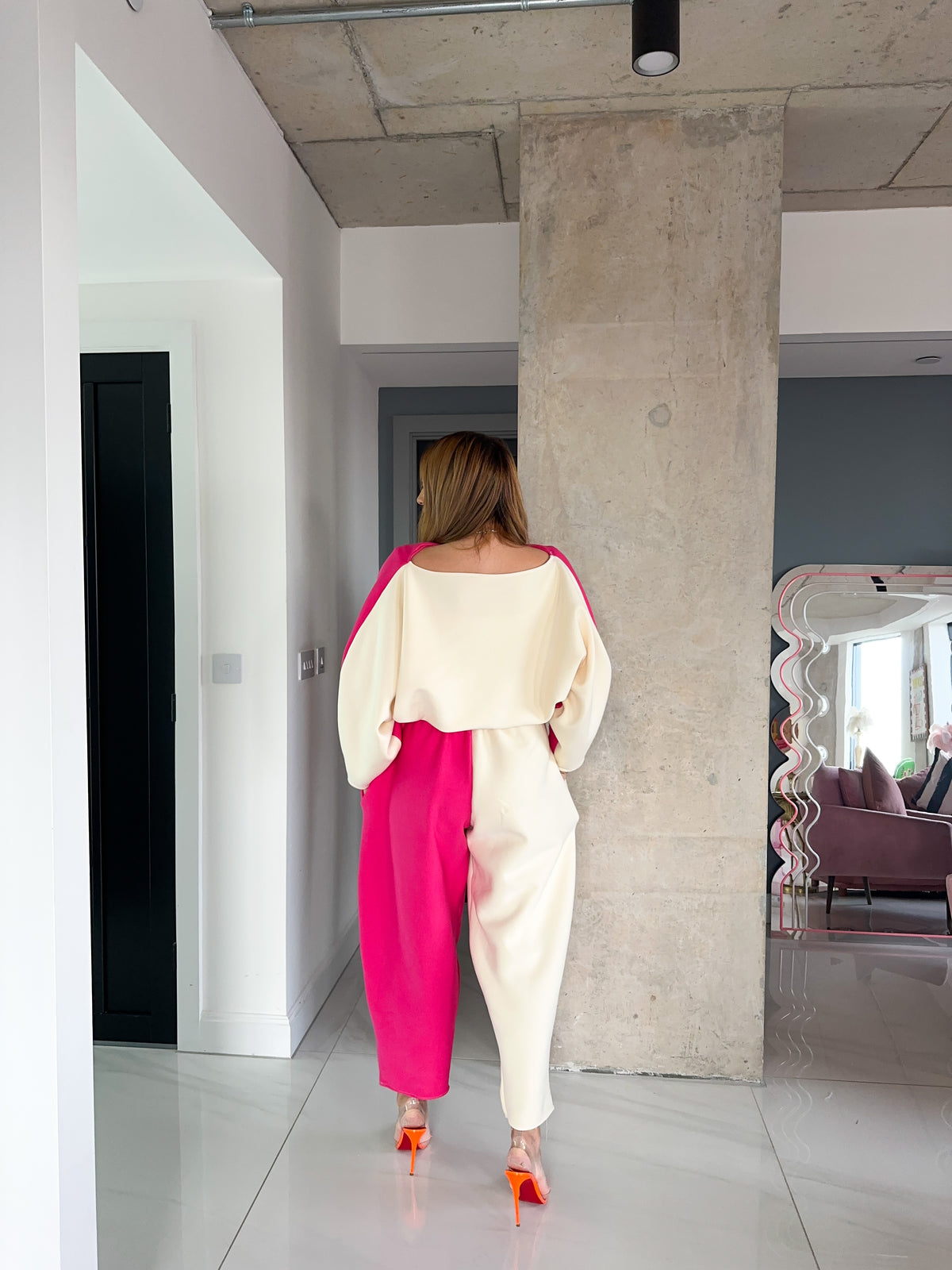 Core Collection Contrast Balloon Trousers In Pink/Cream