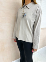 Button Front Collar Detail Top In Grey