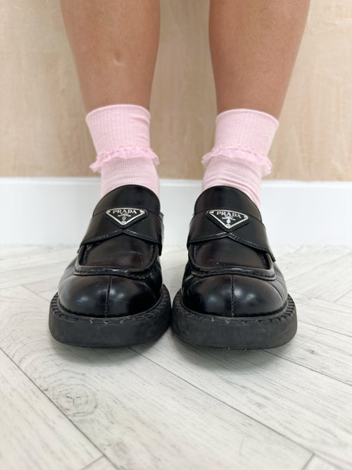 Fold Over Frill Detail Socks In Baby Pink