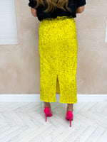 High Waisted Sequin Midi Skirt In Yellow