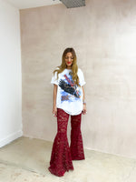 Fairytale Lace Extreme Flare Trousers In Burgundy