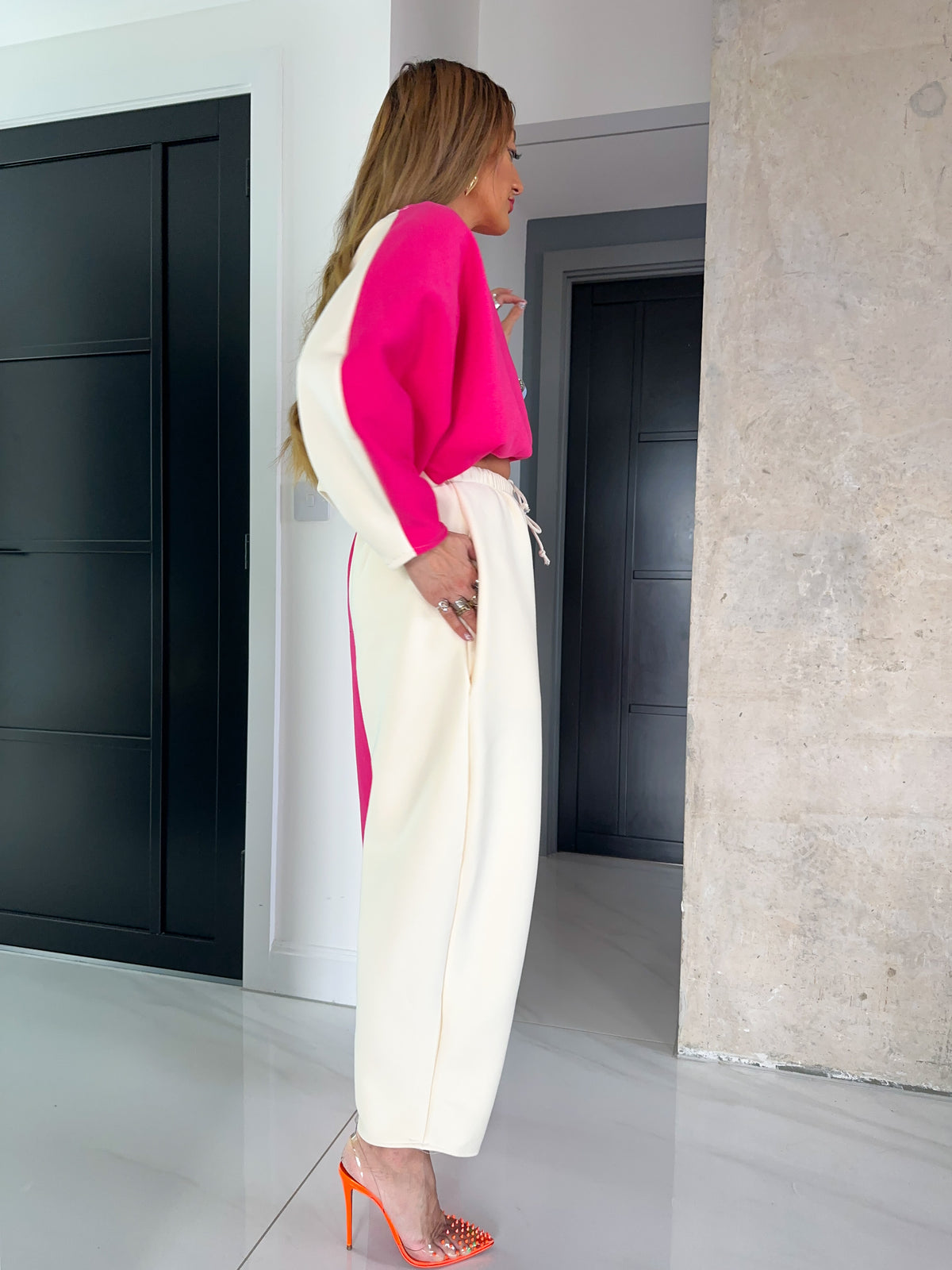 Core Collection Contrast Balloon Trousers In Pink/Cream