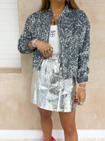 Sequin Cropped Bomber Jacket In Grey