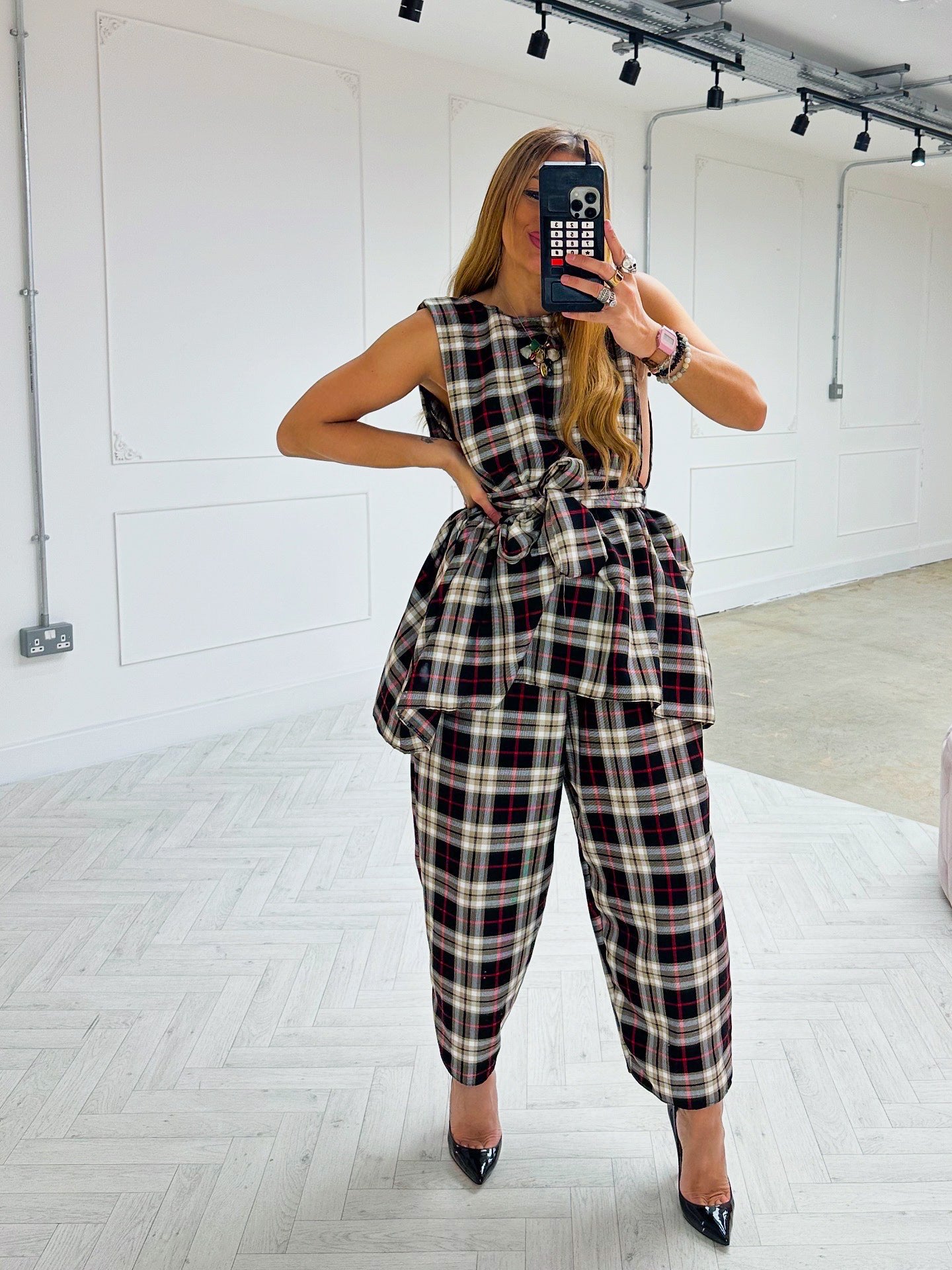 Muse Balloon Trousers In Black/Burgundy Tartan