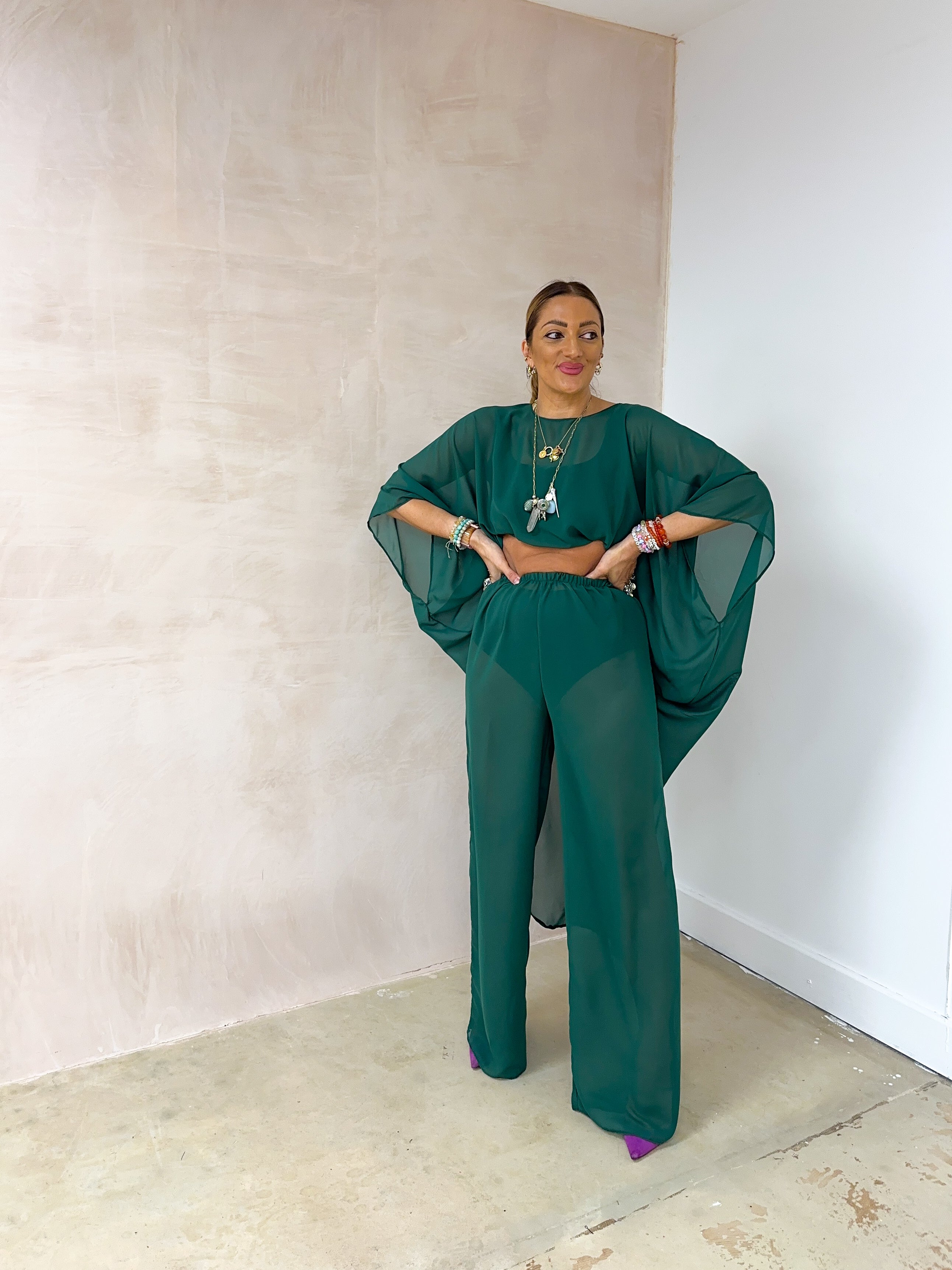 The Jasmine Chiffon Dress In Bottle Green