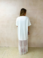 White T-Shirt Dress with Lace Hem Skirt