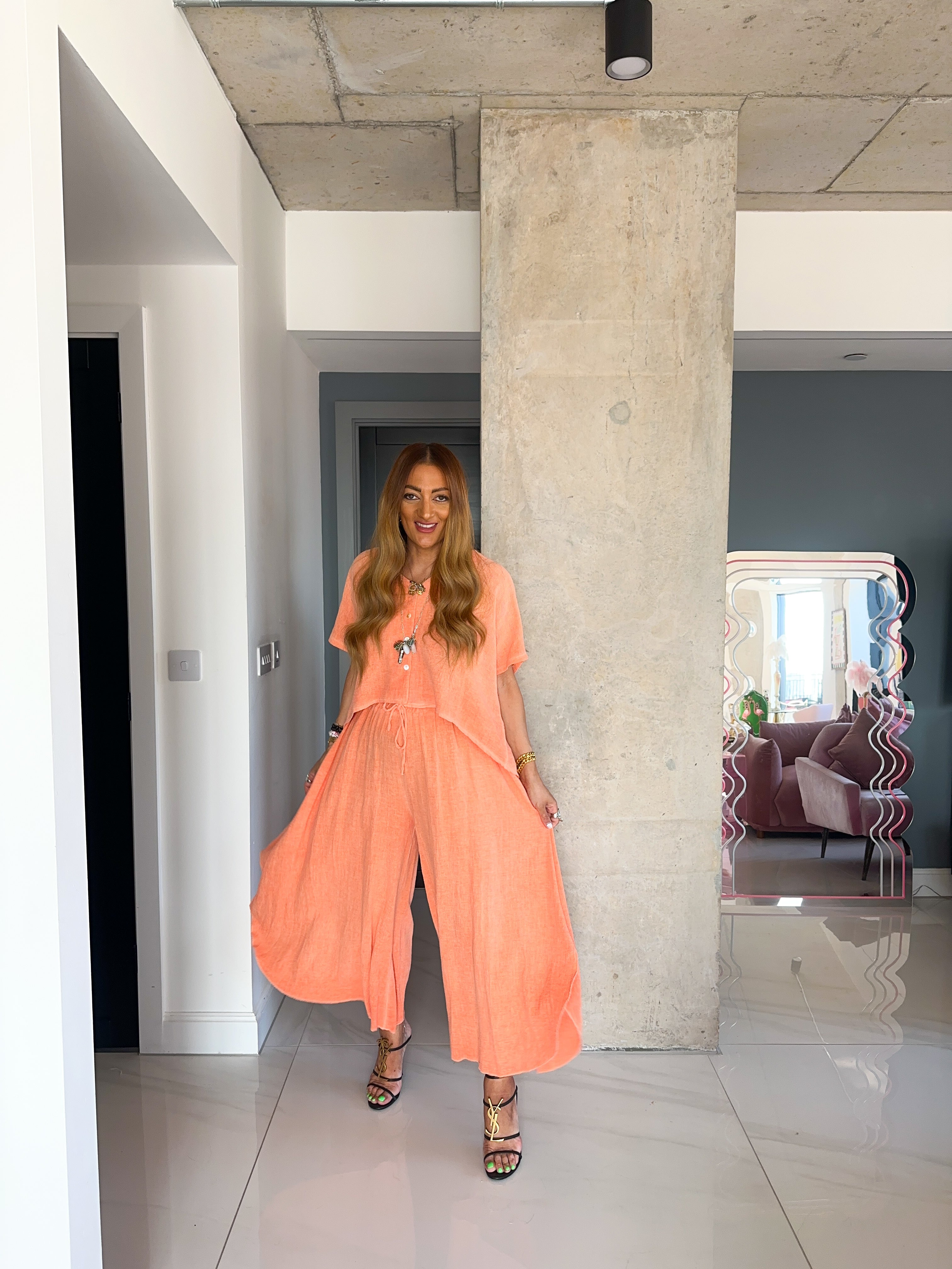 Wide Leg Floaty Trousers In Orange