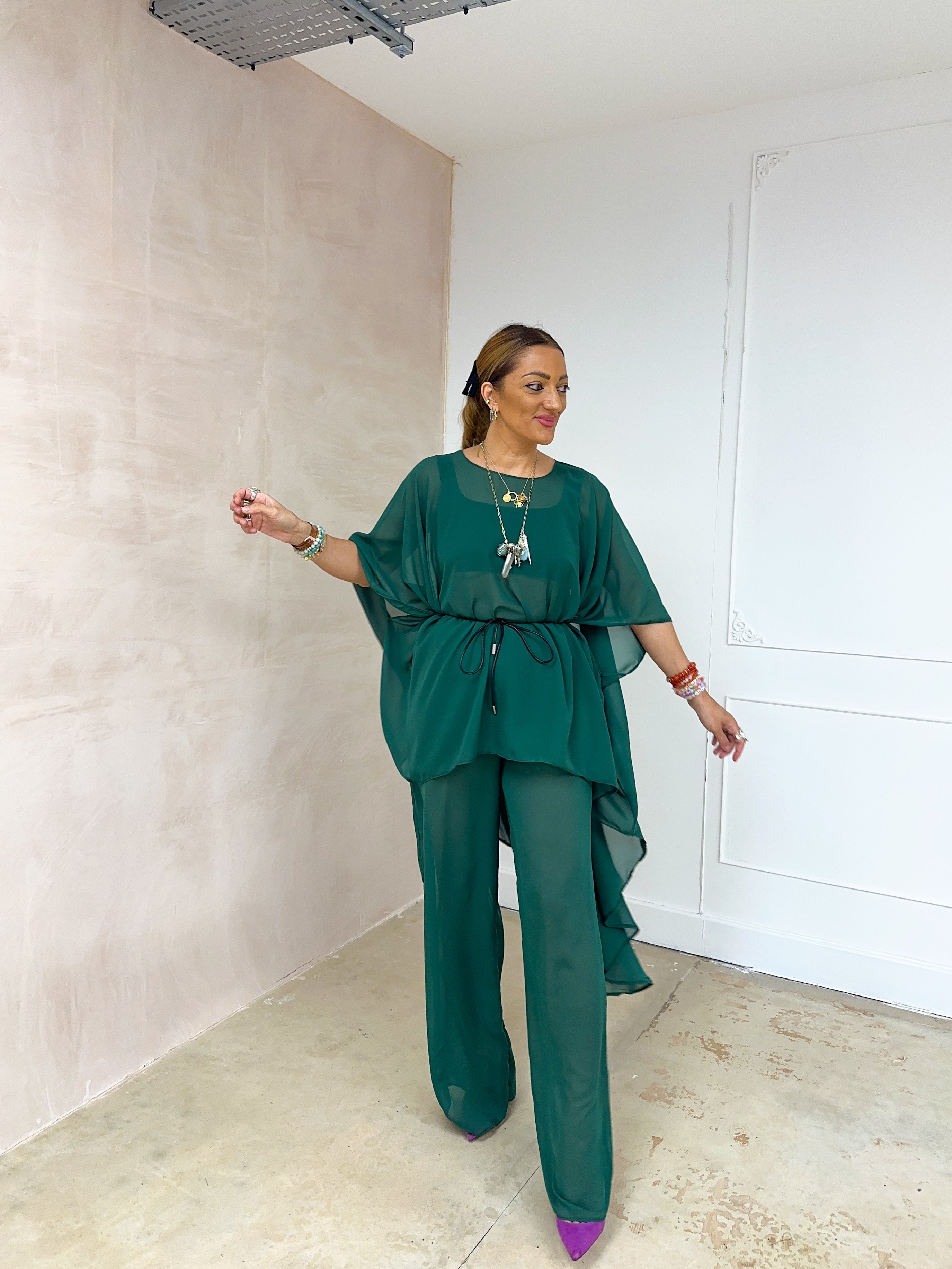 The Jasmine Chiffon Dress In Bottle Green