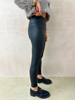 High Waisted Basic Leather Look Leggings In Black