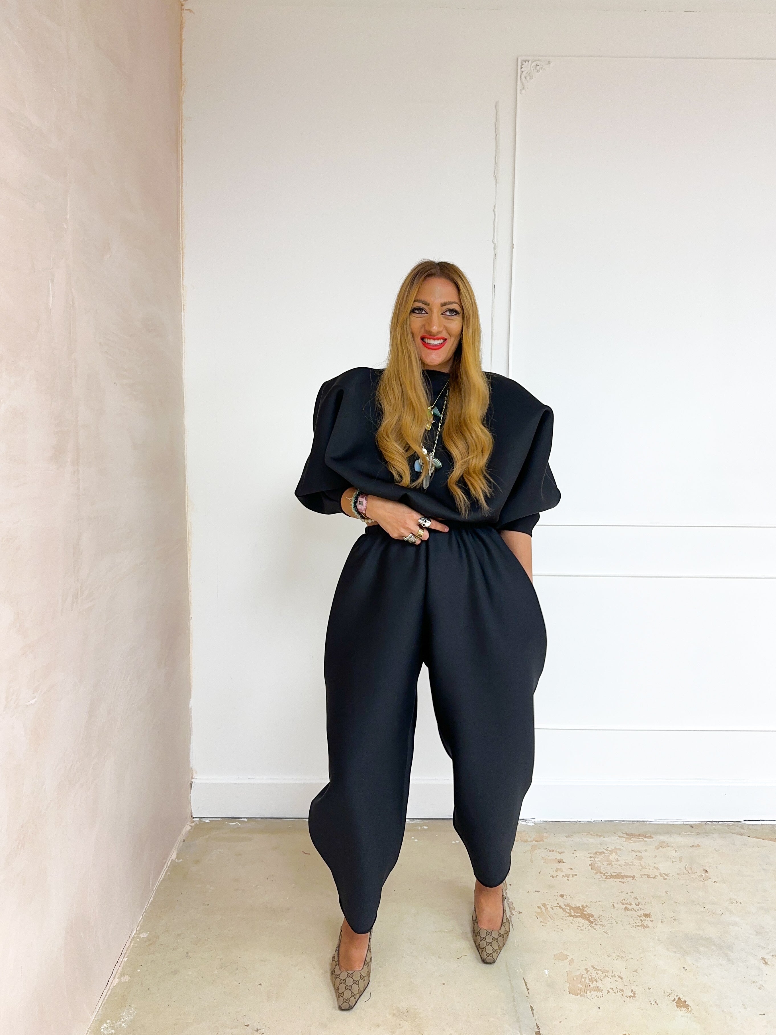 Puff Sleeve Scuba Jumper In Black