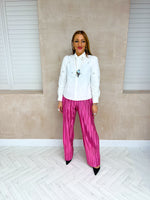 Plisse Pleat Trousers In Hot Pink Metallic