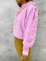 Knitted Lace Detail Frill Jumper In Candy Pink
