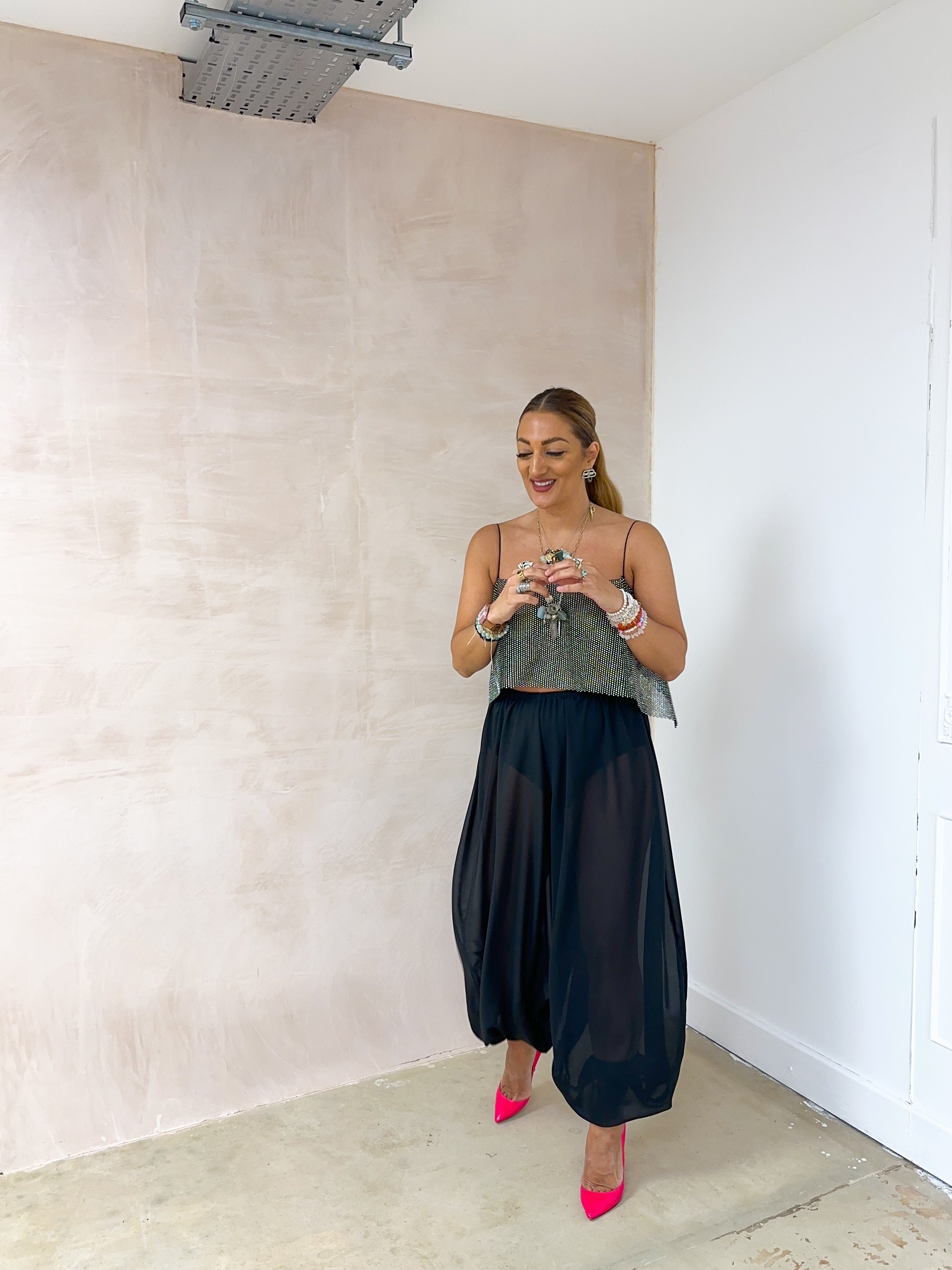 Shooting Star Rhinestone Top In Black Sparkle