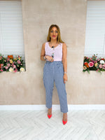 High Waisted Gingham Trousers In Blue