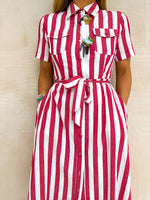 Shirt Midi Dress In Red And White Stripe