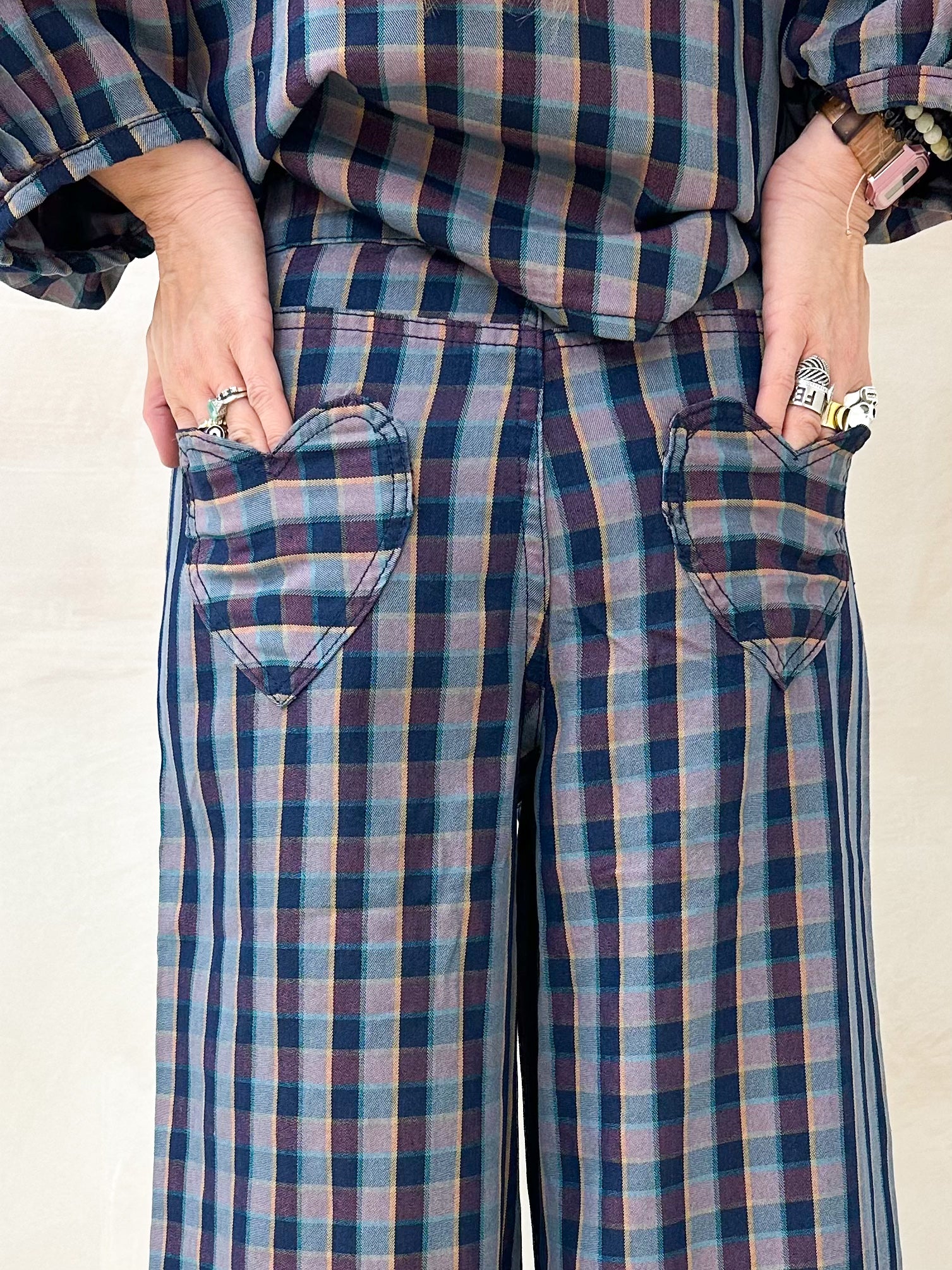 Wide Leg Trousers In Purple/Navy Check