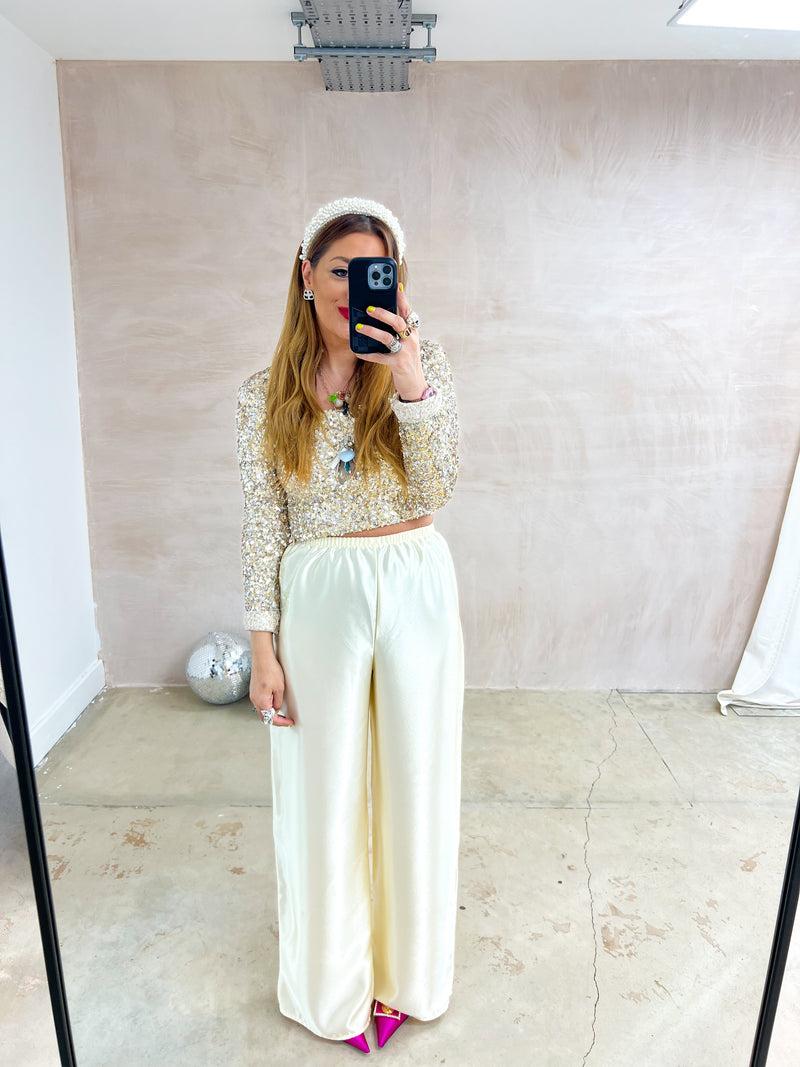 The Midnight Wide Leg Trousers In Champagne