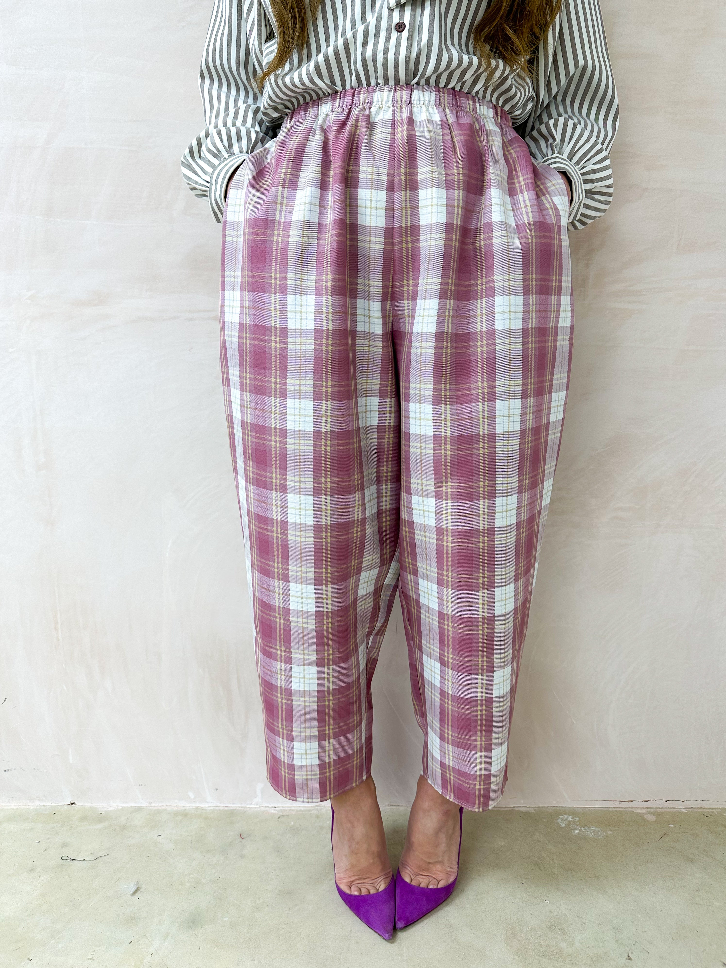 Tartan Check Balloon Trousers In Pink