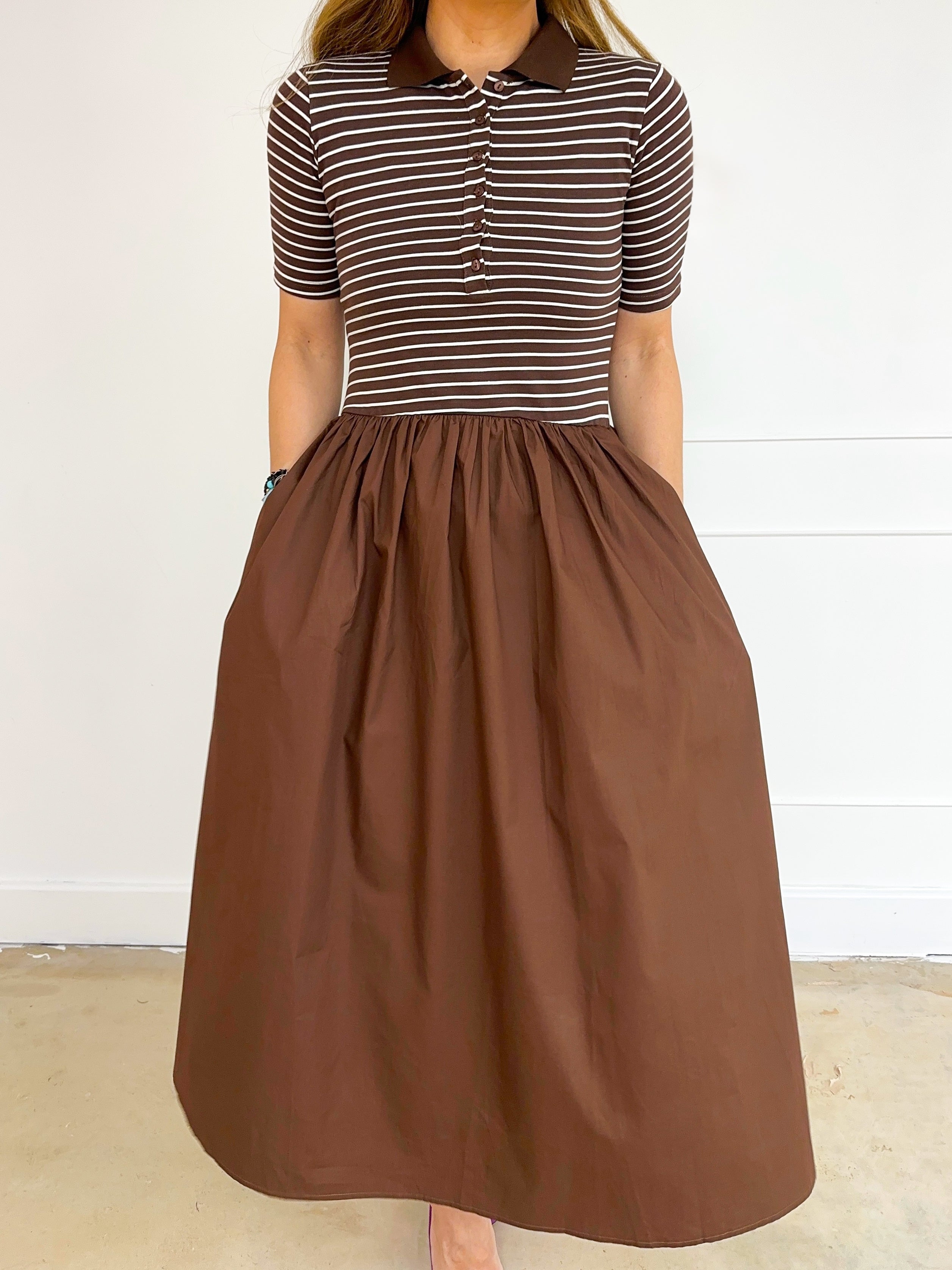 T-Shirt Style Midi Dress In Brown Stripe