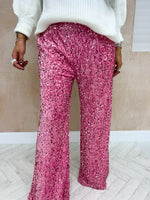High Waisted Wide Leg Sequin Trousers In Pink
