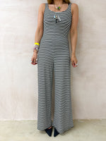 Wide Leg Slouch Jumpsuit In Black/White Stripe