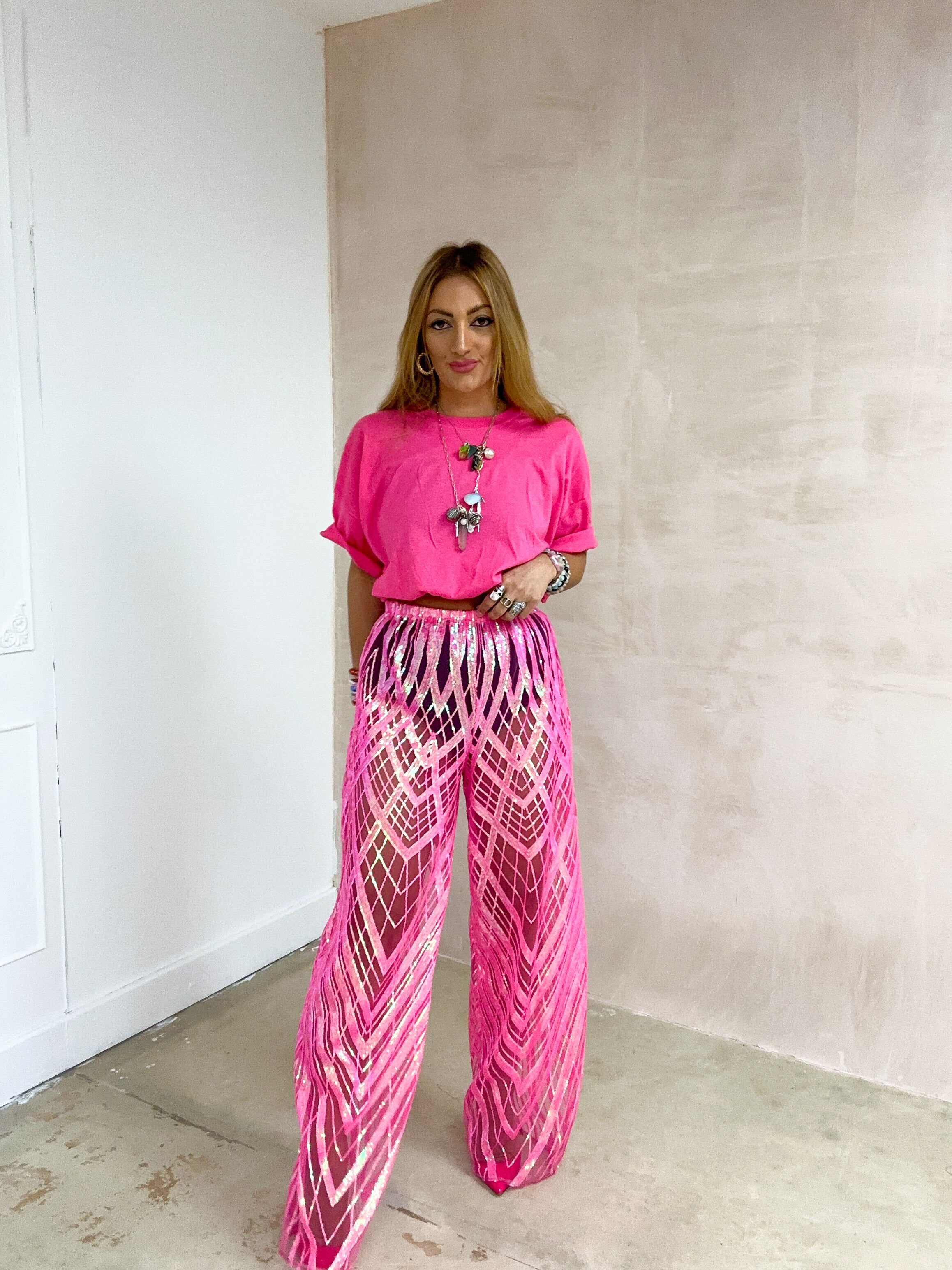 Cropped Basic T-Shirt In Hot Pink