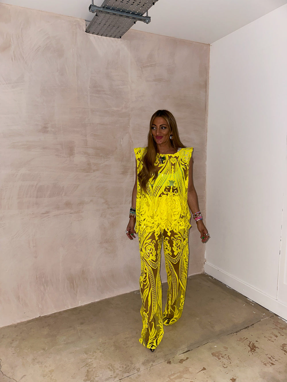 The Solaris Mesh Top In Yellow Sequin