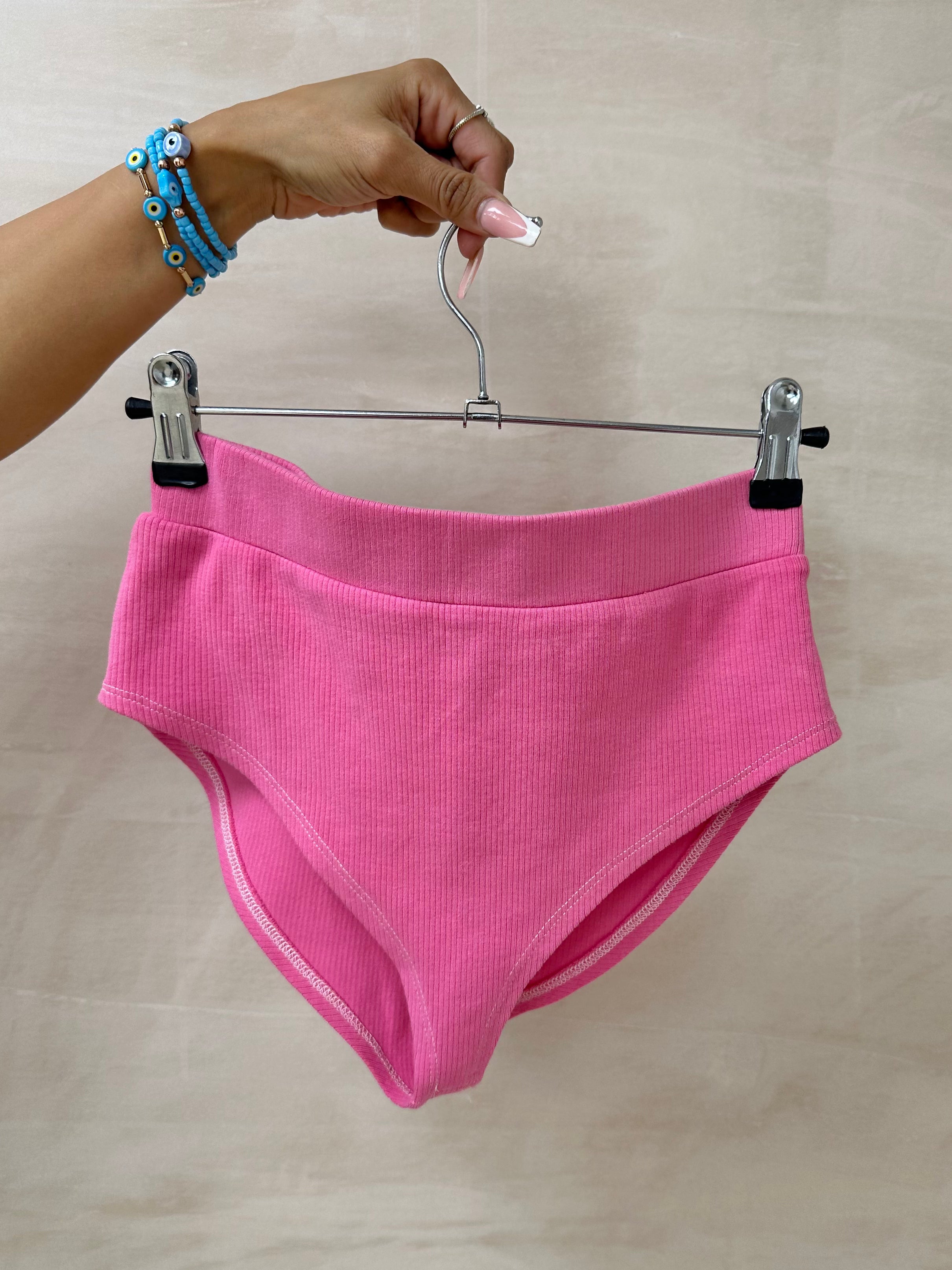 High Waisted Ribbed Knickers In Hot Pink