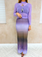 Tie Dye Mesh Midi Skirt In Purple/Lilac Mix