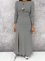 Long Sleeve Stripe Maxi Dress In Black/White
