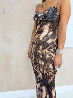 Bodice Style Mesh Midi Dress In Leopard Print