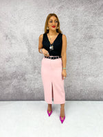 Tailored Style Midi Skirt In Dusty Pink