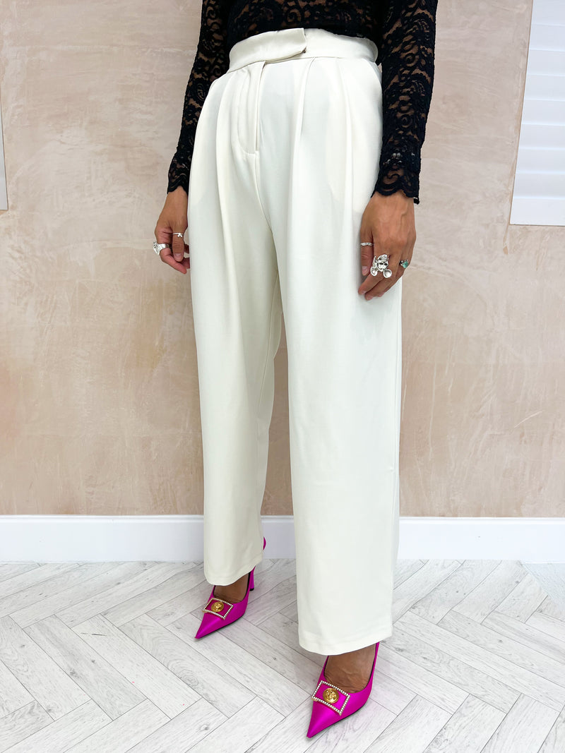 Tailored Suit Style Midi Trousers In Cream