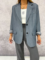Relaxed Fit Pinstripe Blazer In Grey