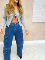 Utility Style Wide Leg Jeans In Blue Wash