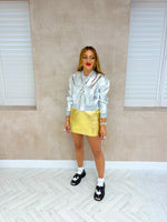 Cropped Faux Leather Bomber Jacket In Metallic Silver