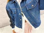 Cropped Denim Bomber With Contrast Sleeves