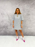 Scattered Sequin T-Shirt Style Mini Dress In Light Grey
