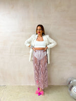 Midnight Sequin Mesh Midi Skirt In Dusty Pink