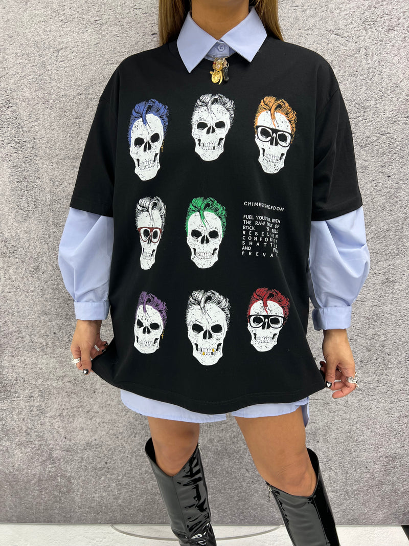 Rebel Skull Repeat T-Shirt In Black