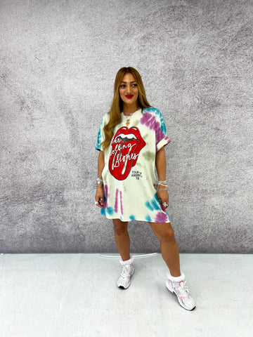 Tie Dye Rolling Stones Rose Bowl Cocaine Hand Painted T-shirt